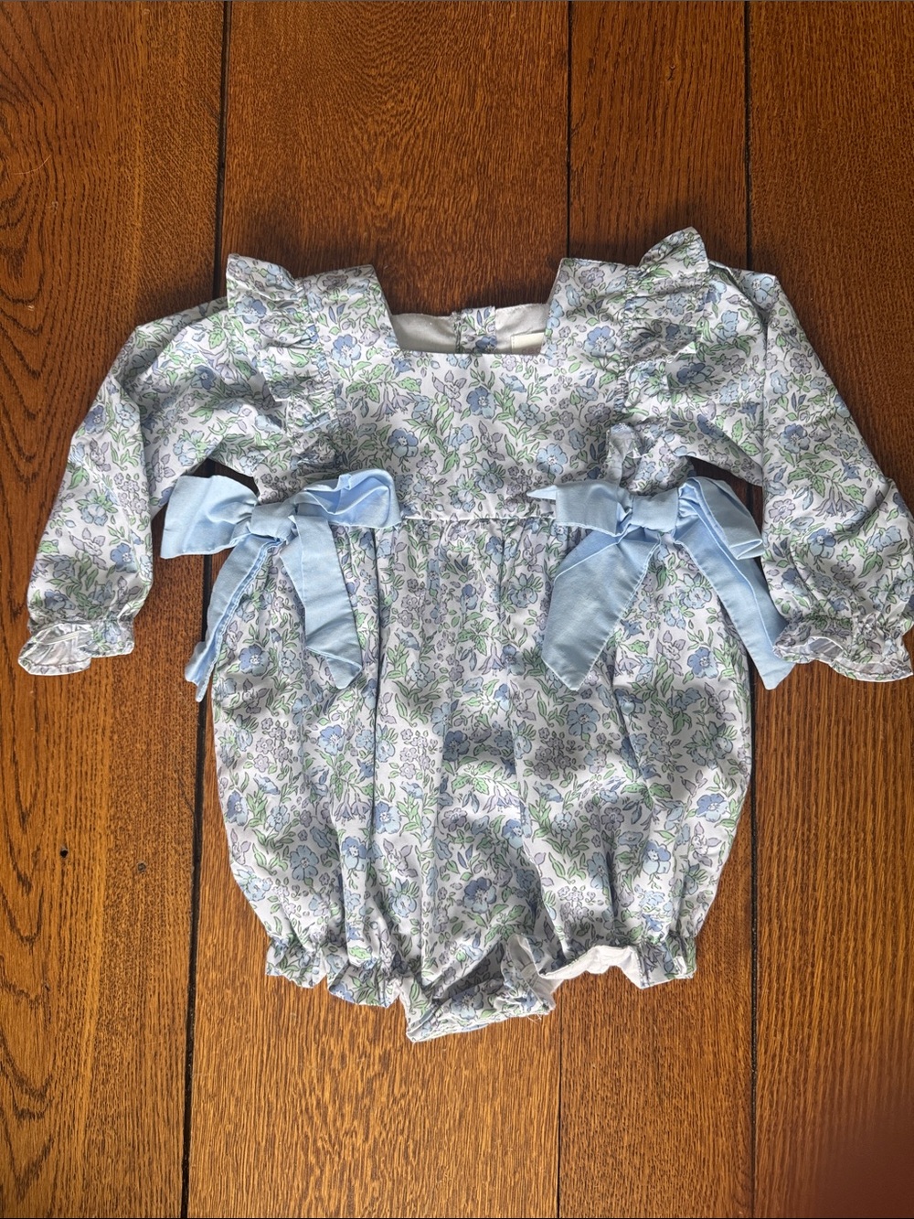 Cecil & Lou Floral Bubble Romper with Blue Bow Accents - 12 mos